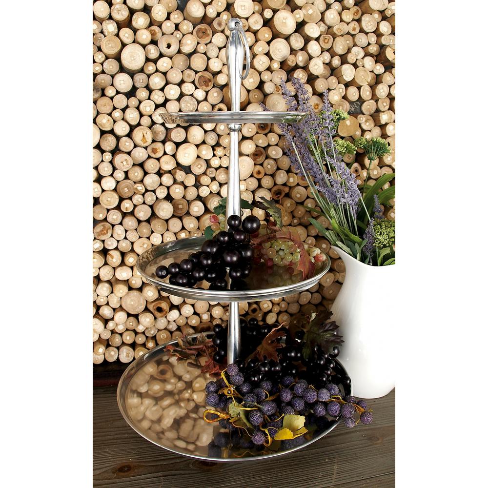 Litton Lane 24 in. 3Tiered Round Gray Iron Tray Stand with Copper Band Accents 49193 The Home