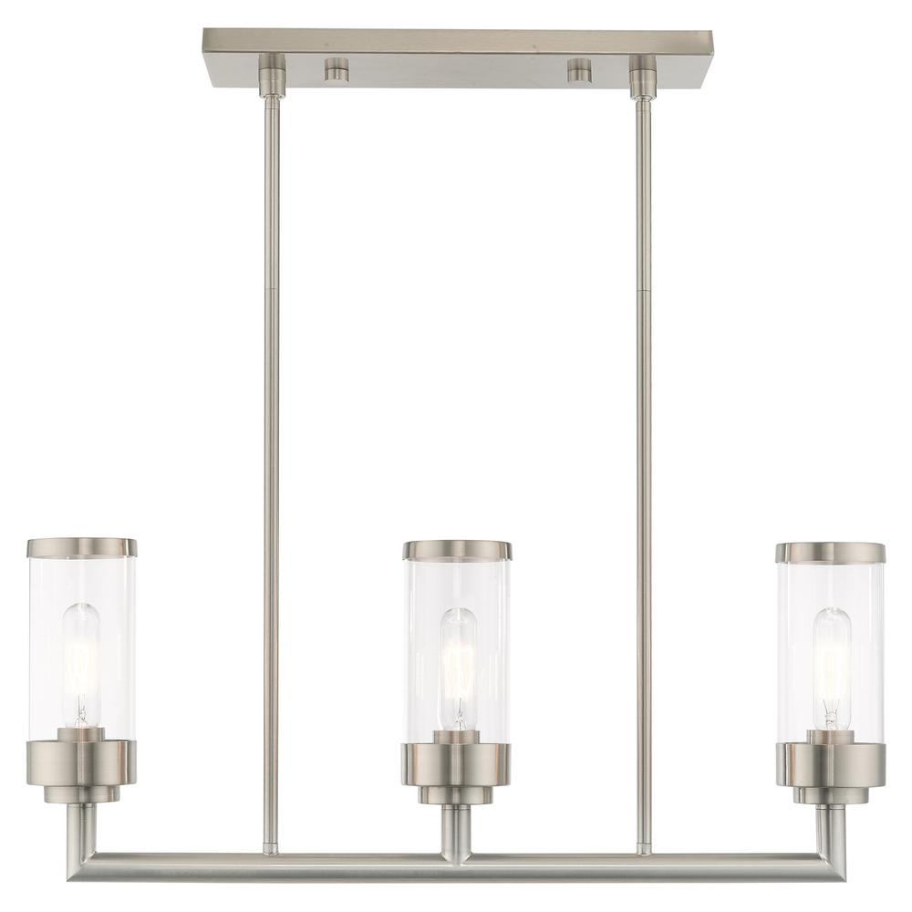 Livex Lighting Hillcrest 3Light Brushed Nickel Linear Chandelier with Clear Glass Shades40473