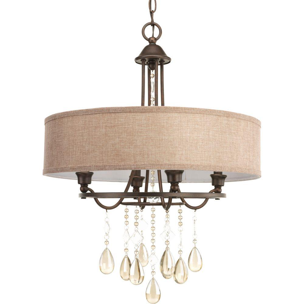 Progress Lighting Flourish Collection 4 Light Cognac Pendant With Autumnal Linen Shade Progress Lighting Flourish Collection 4 Light Cognac Pendant With Autumnal Linen Shade