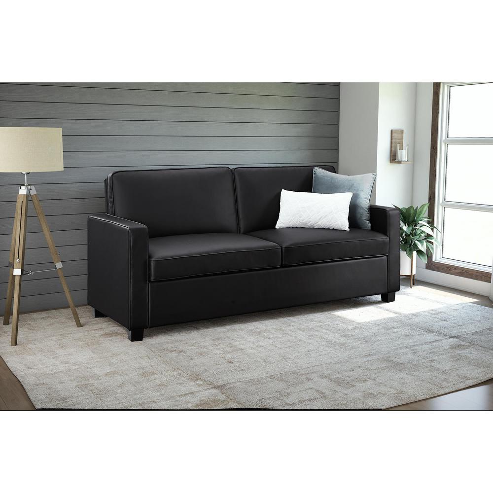 Dhp Furniture Casey 74 5 In Black Faux Leather 4 Seater Queen Sleeper Convertible Sofa Bed With Square Arms 2152007 The Home Depot