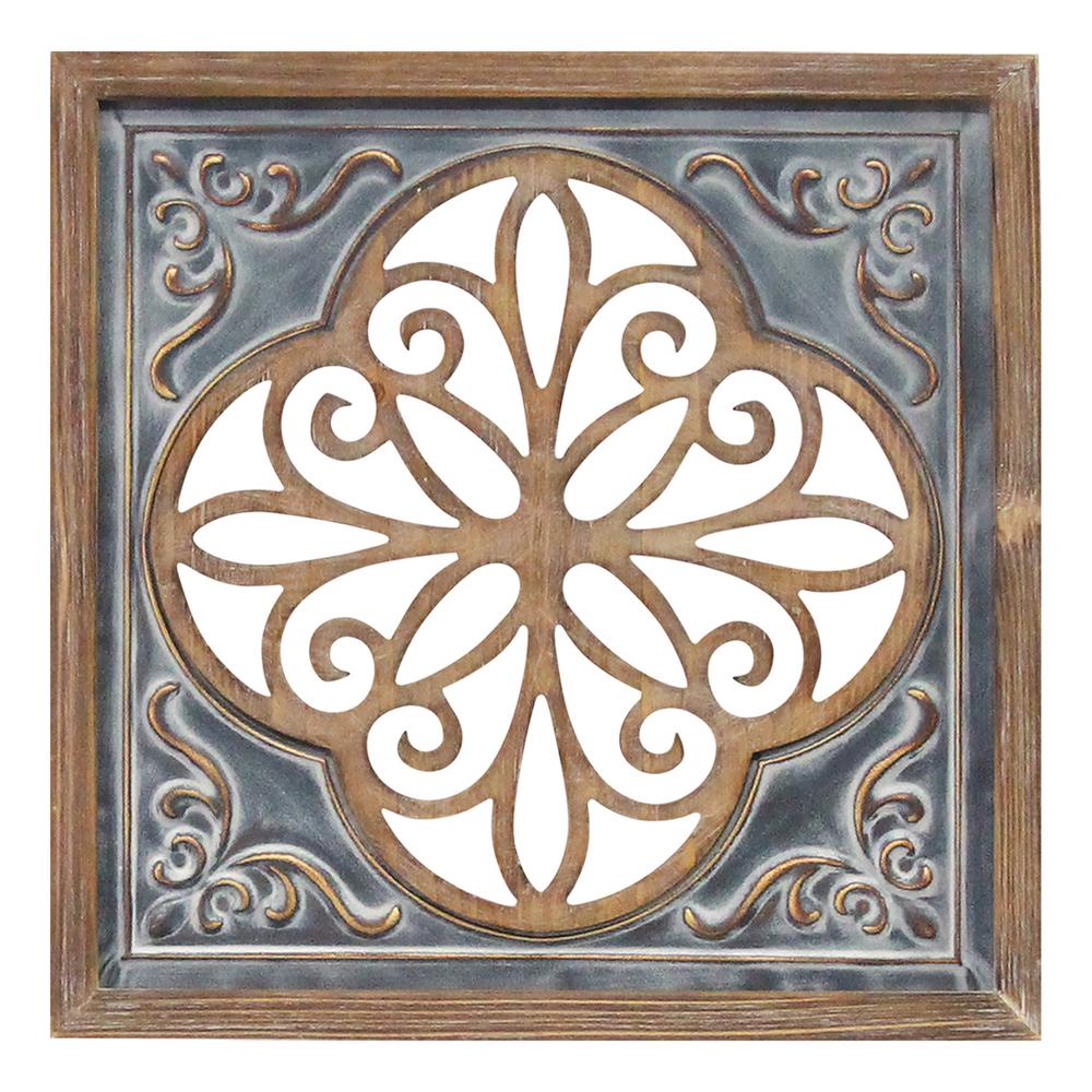 Stratton Home Decor Wood And Metal Blue Square Wall Decor S23780 The Home Depot