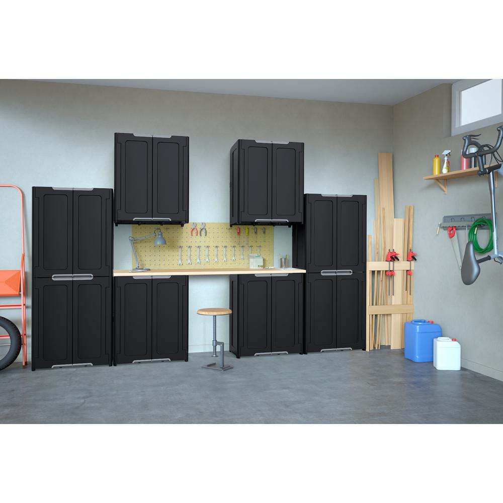 Hdx 36 In H X 30 In W X 19 In D Stackable Utility Base Wall Freestanding Cabinet In Dark Grey 234572 The Home Depot