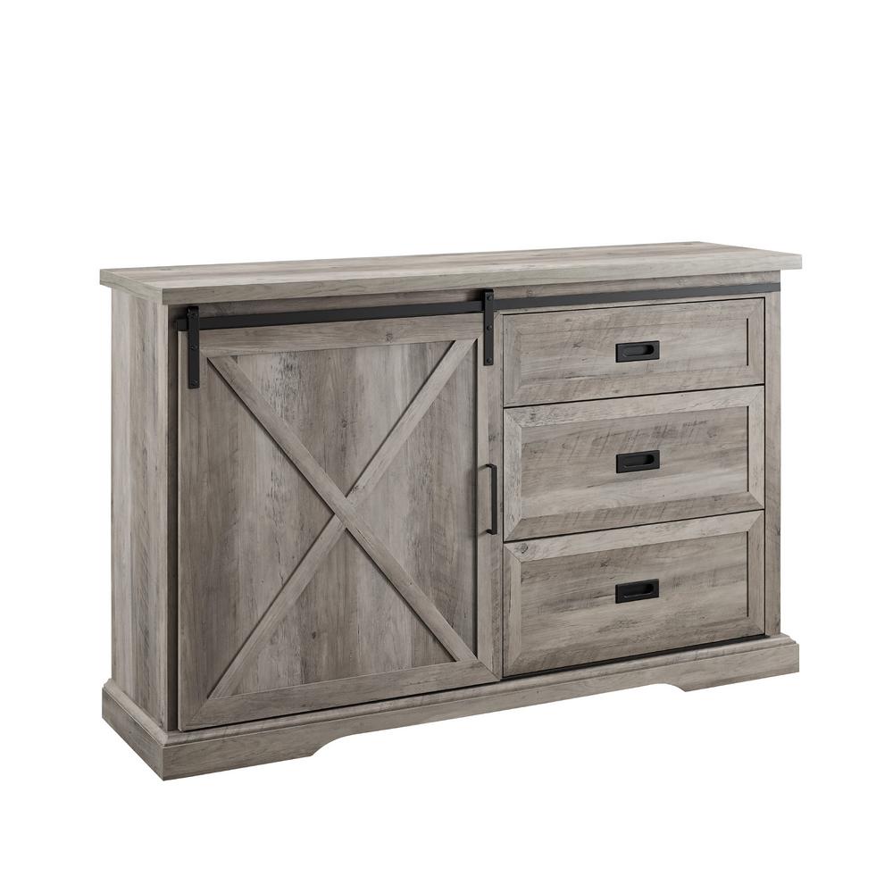 Welwick Designs Grey Wash Wood Sideboard with Sliding Barn DoorHD8658