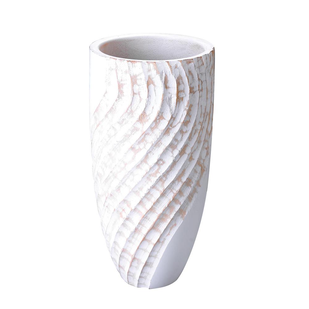 Uniquewise Glossy White Lacquer and Natural Bamboo Small Cylinder