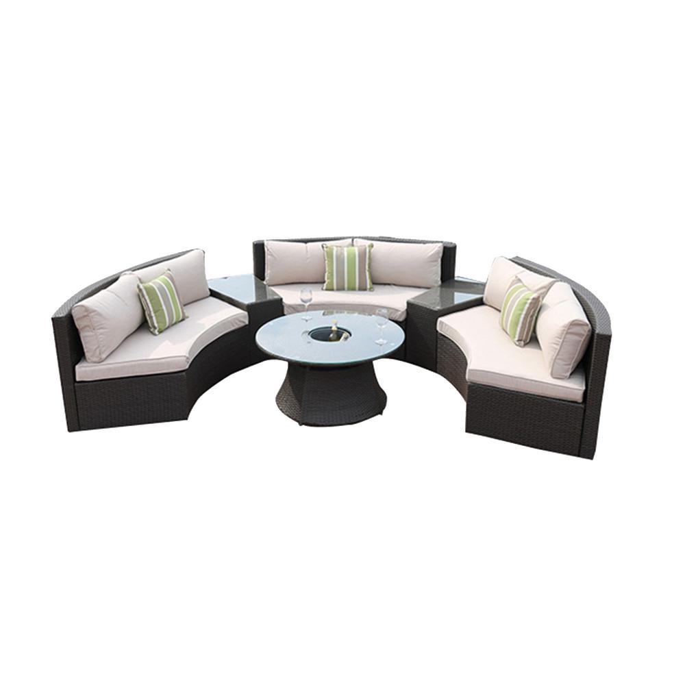 Casainc Brown 6 Piece Wicker Patio Conversation Set With Cushionguard Beige Foam Cushions And Coffee Table 0102hhigsg The Home Depot