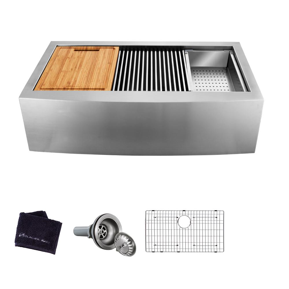 Glacier Bay AllinOne ApronFront Farmhouse Stainless Steel 30 in. Single Bowl Workstation Sink