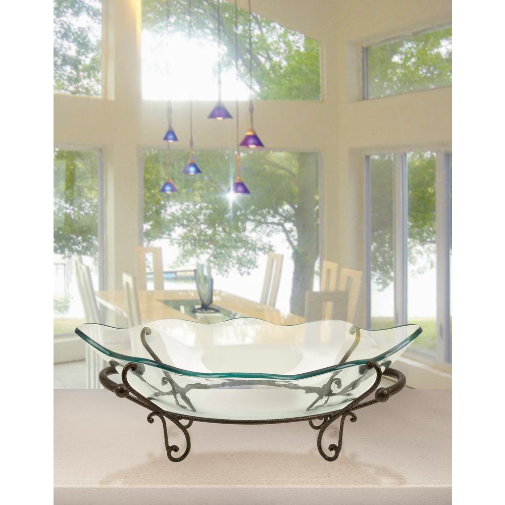 Decmode Traditional 9 X 23 Inch Metal And Glass Scroll Flourish Bowl Server *glass bowel is not included*