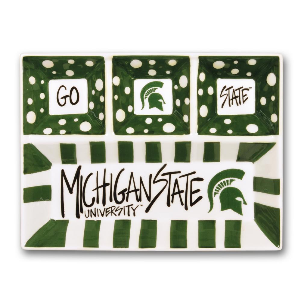 Magnolia Lane Michigan State Ceramic 4 Section Tailgating Serving