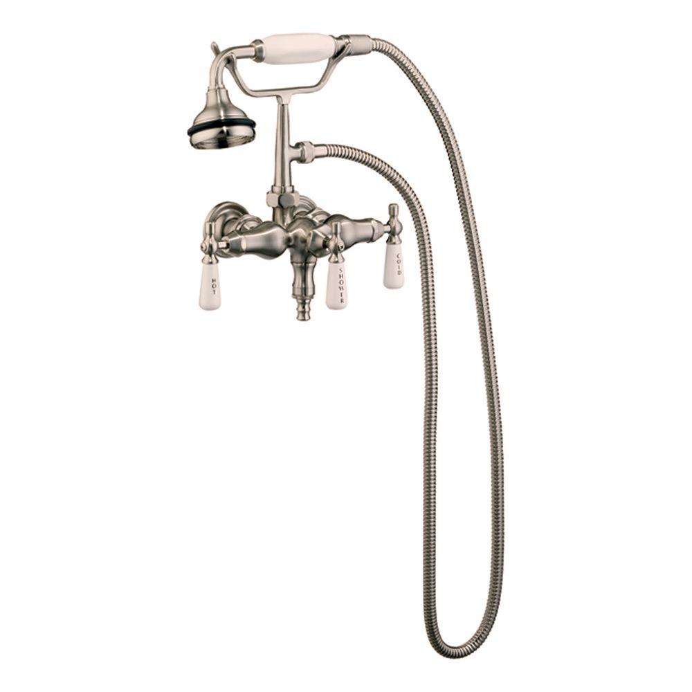 Barclay Products 3 Handle Claw Foot Tub Faucet With Old Style Spigot And Hand Shower In Brushed Nickel