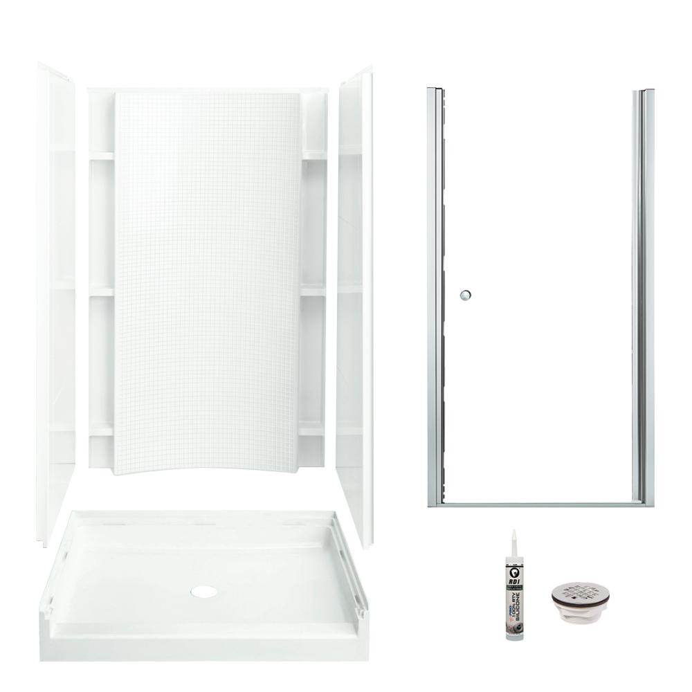 STERLING Accord 36 in. x 42 in. x 77 in. Center Drain and Backers Alcove Shower Kit in White and