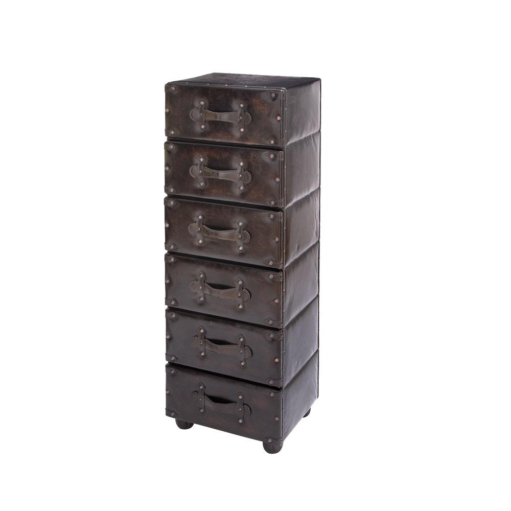 Litton Lane Dark Java Faux Leather Antique 6 Drawer Chest 66862