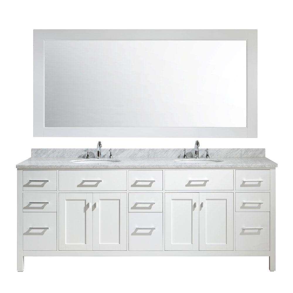 Design Element London 84 In W X 22 In D X 35 In H Vanity In White With Marble Vanity Top In Carrara White