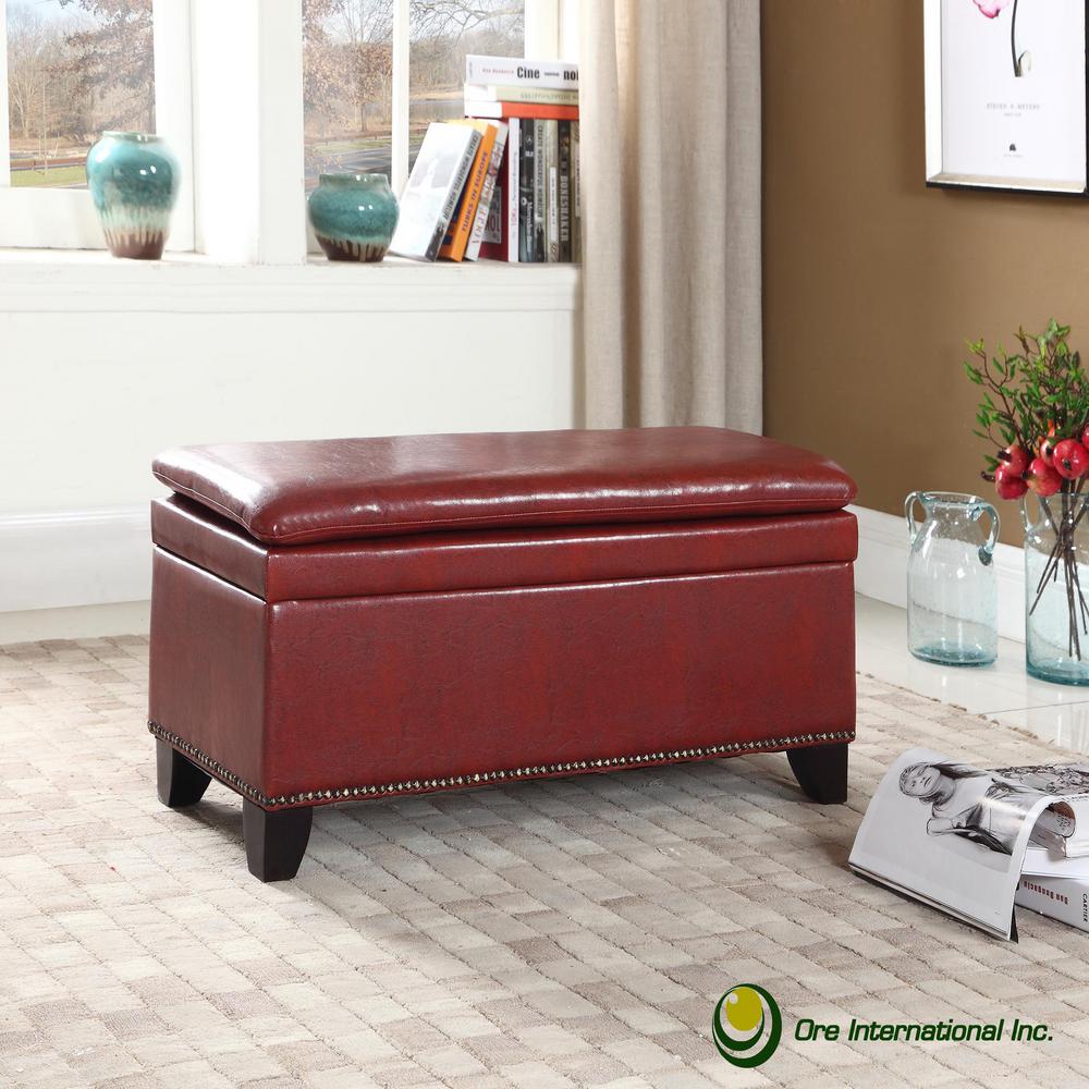 Red Double Cushion Nail Head Storage Bench Hb4684 The Home Depot Undefined Red Double Cushion Nail Head Storage Bench