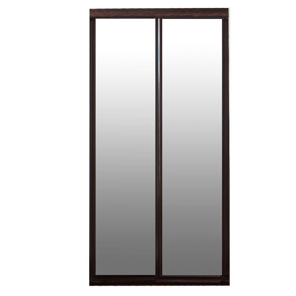 Contractors Wardrobe 48 In X 96 Majestic Dark Cherry Frame Mirror Hardwood Interior Sliding Door