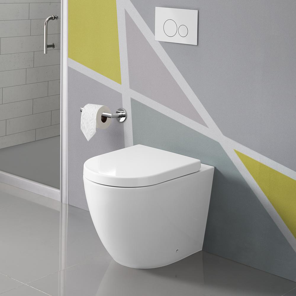 Swiss Madison St Tropez One Piece 0 8 1 28 Gpf Dual Flush Elongated Toilet In White Back To Wall Concealed Tank