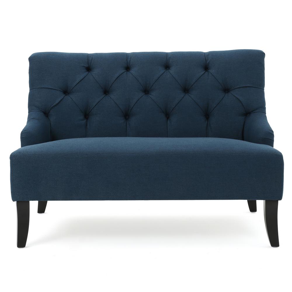 2 Seat Dark Blue Tufted Fabric Loveseat