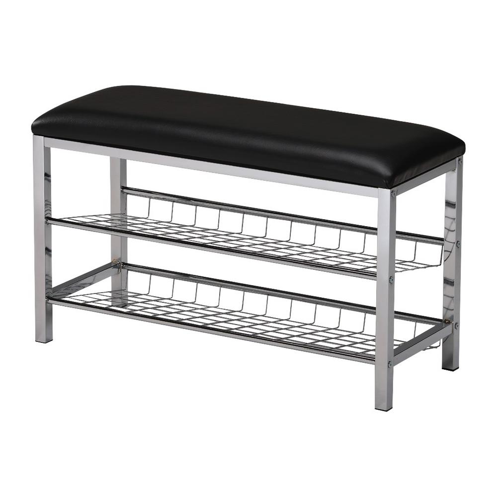 Kings Brand Furniture Chrome Black Vinyl Shoe Rack Organizer And Bench 4601 Rs The Home Depot