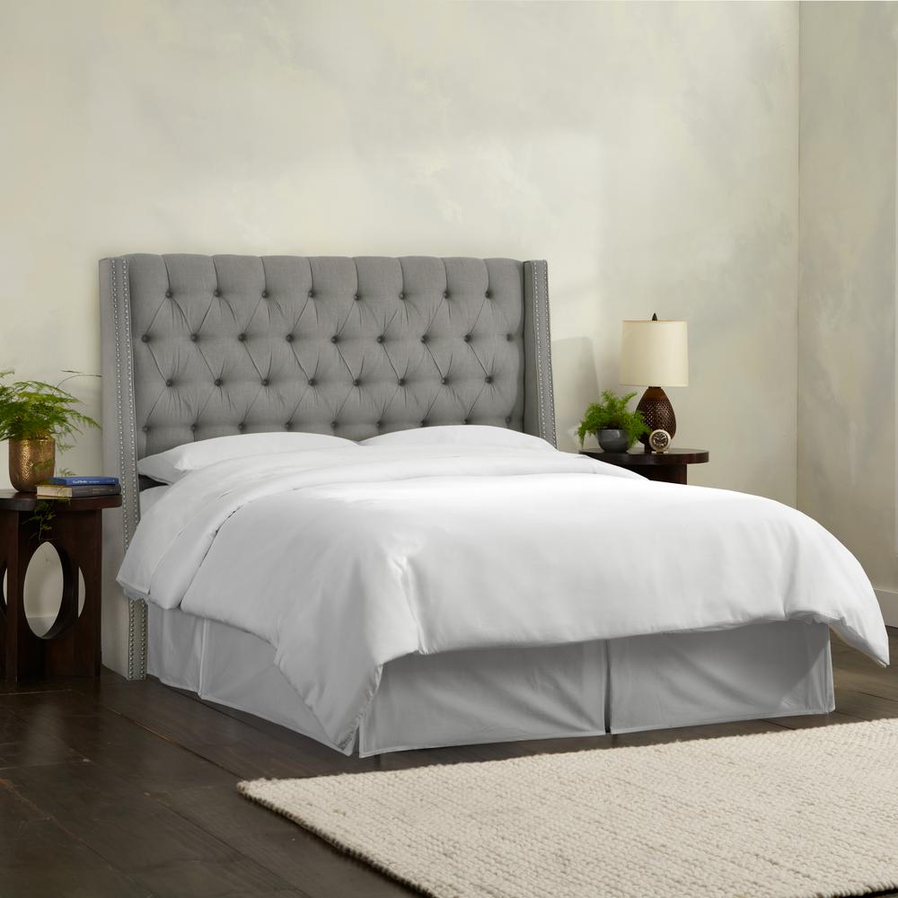 Linen Grey California King Nail On Tufted Wingback Headboard Linen Grey California King Nail On Tufted Wingback Headboard