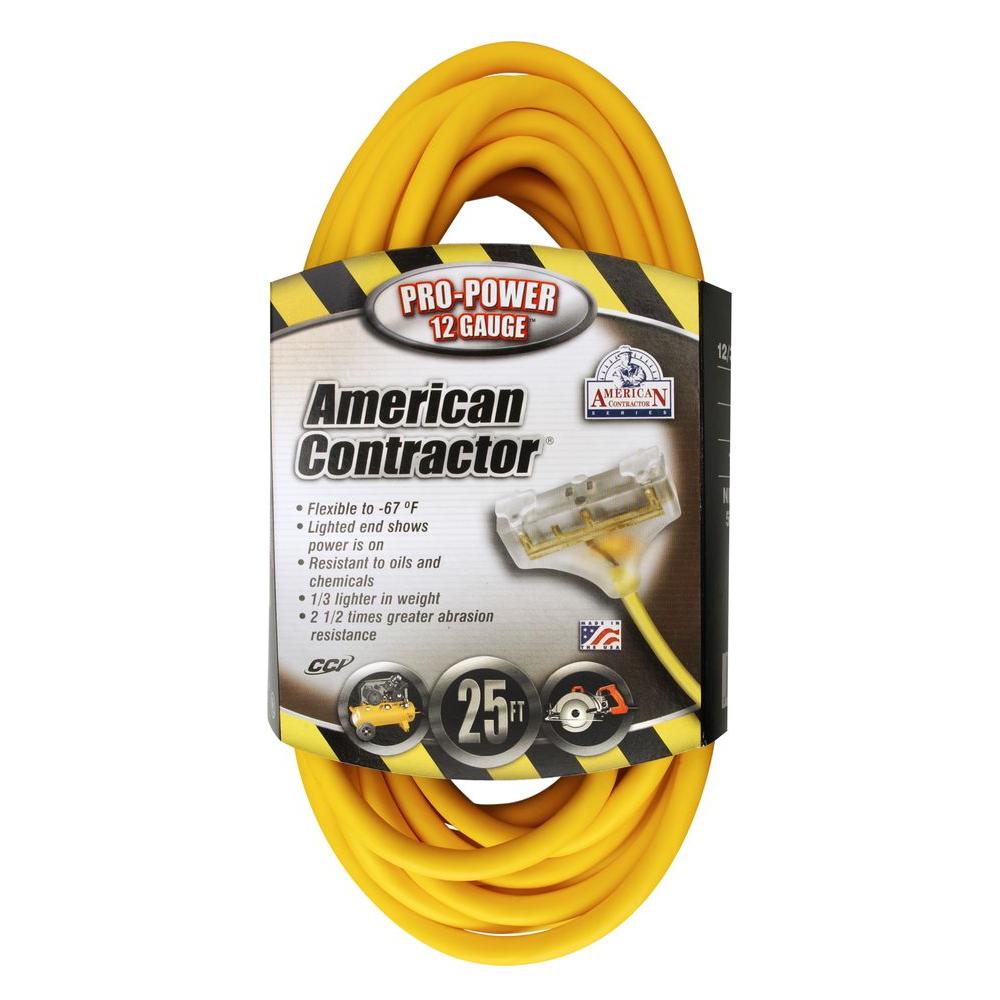 American Contractor 25 ft. 12/3 SJEOW Outdoor Extension Cord with 3