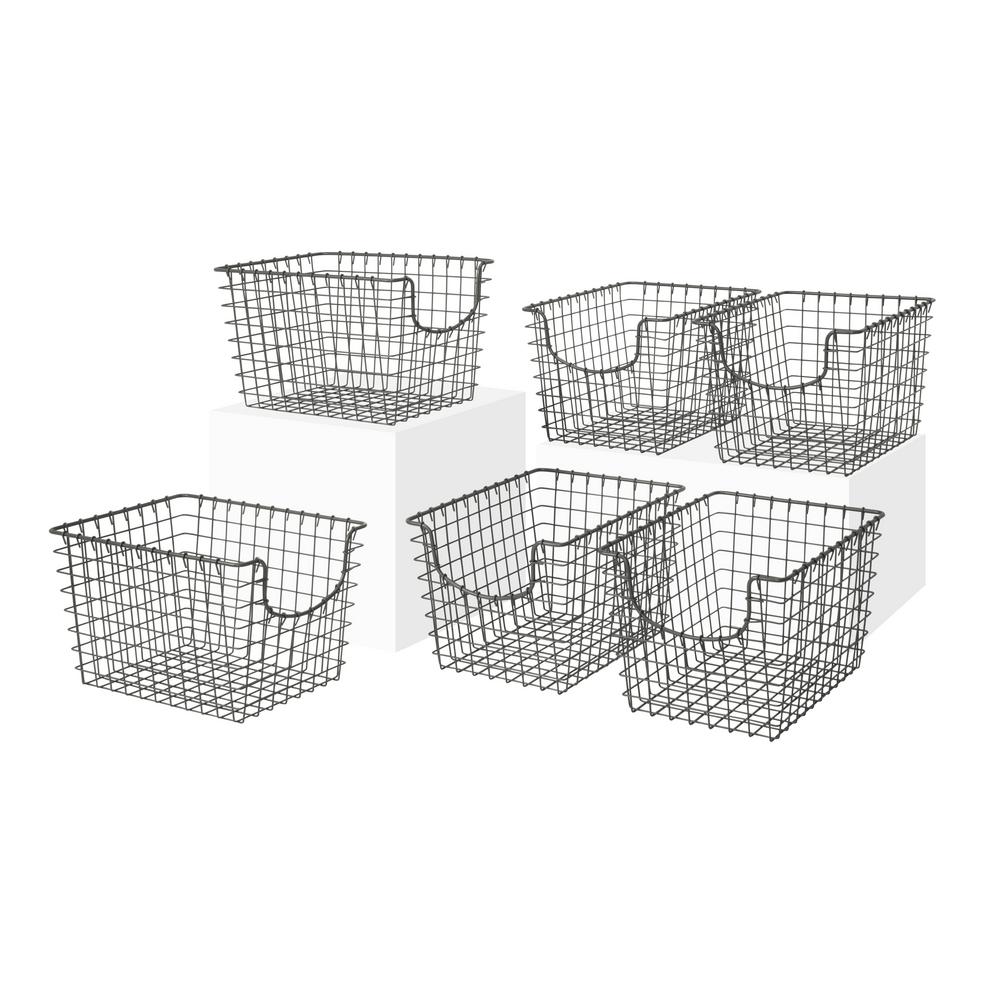 Spectrum Scoop 12 75 In D X 9 5 In W X 8 In H Small Industrial Gray Steel Wire Storage Bin Basket Organizer 6 Pack 98876 6 The Home Depot