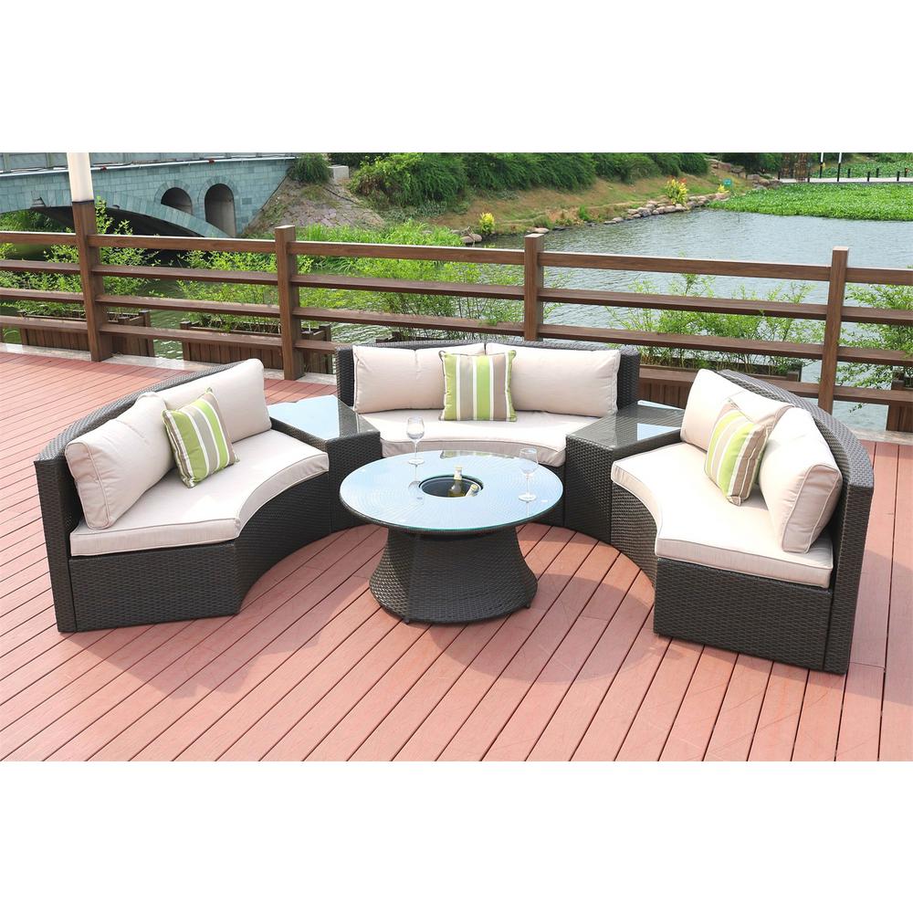 Direct Wicker 6 Piece Half Moon Black Wicker Outdoor Sectional Set