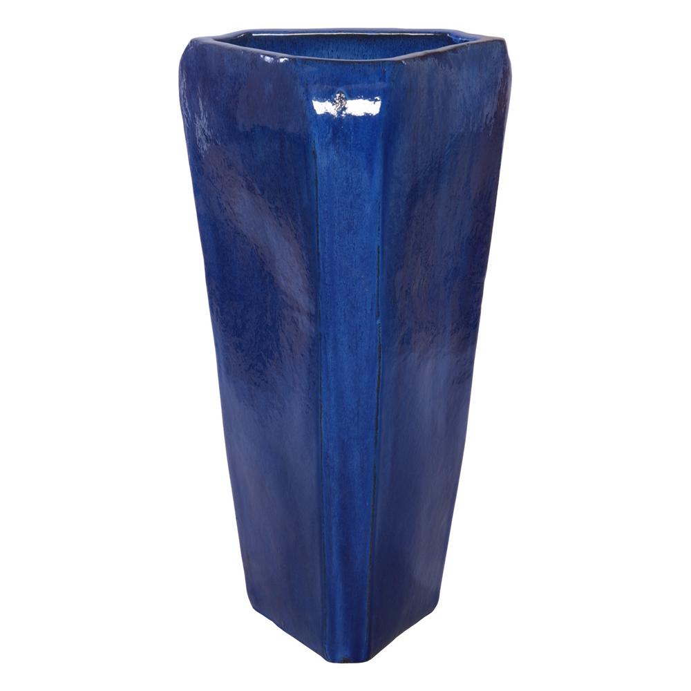 Emissary 36 in. Tall Blue Triangle Ceramic Planter-12122BL - The Home Depot