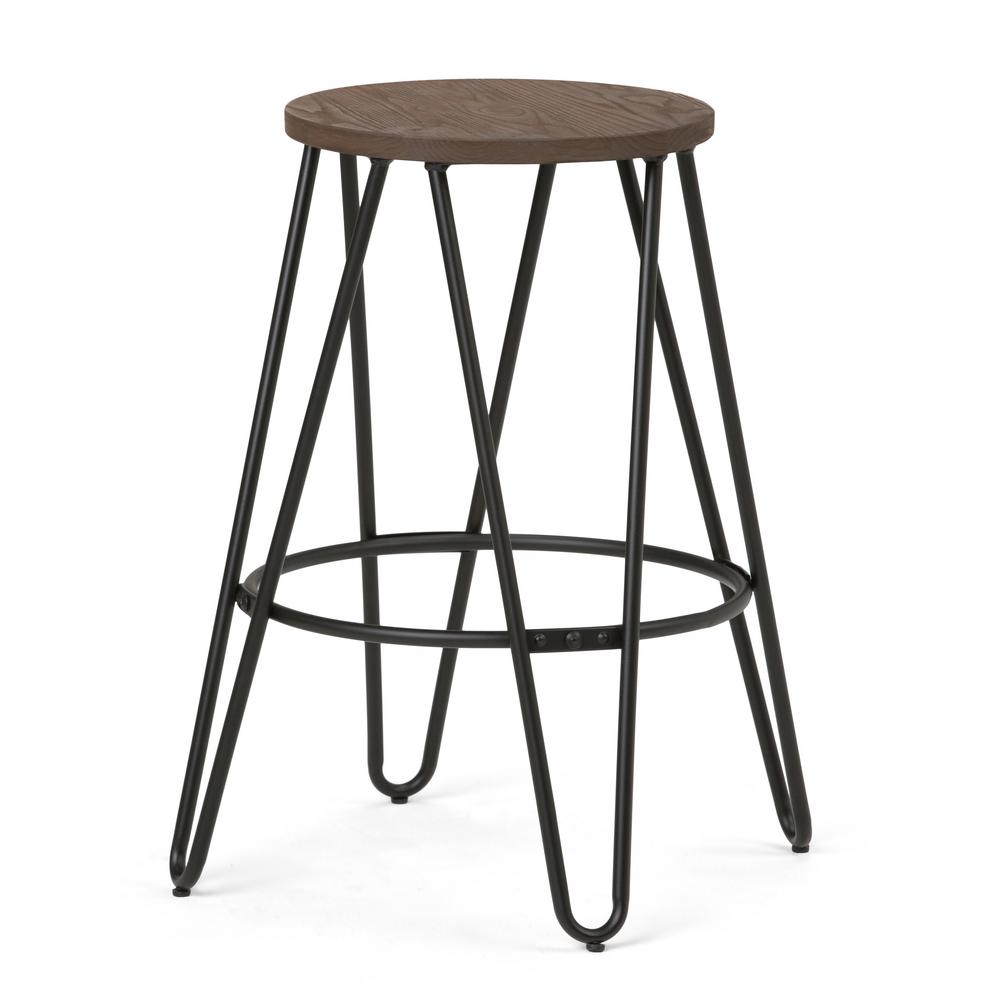 Simpli Home Simeon 24 In Black And Cocoa Brown Metal Counter Height Black And Cocoa Brown Metal Counter Height Stool With Wood