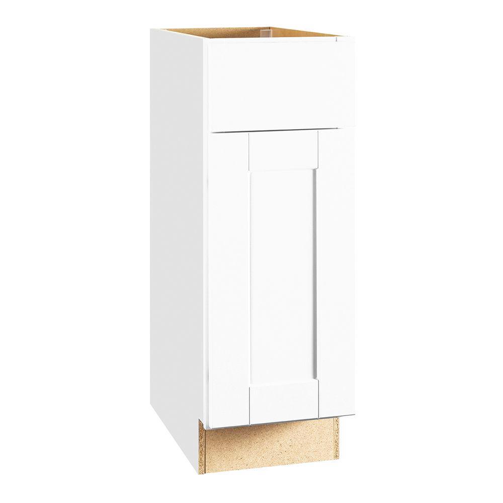 Hampton Bay Shaker Satin White Stock Assembled Base Kitchen Cabinet with Ball-Bearing Drawer Glides (12 in. x 34.5 in. x 24 in.)
