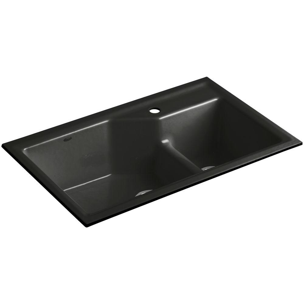 KOHLER Cairn Undermount Neoroc 34 in. Double Basin Kitchen Sink Kit in