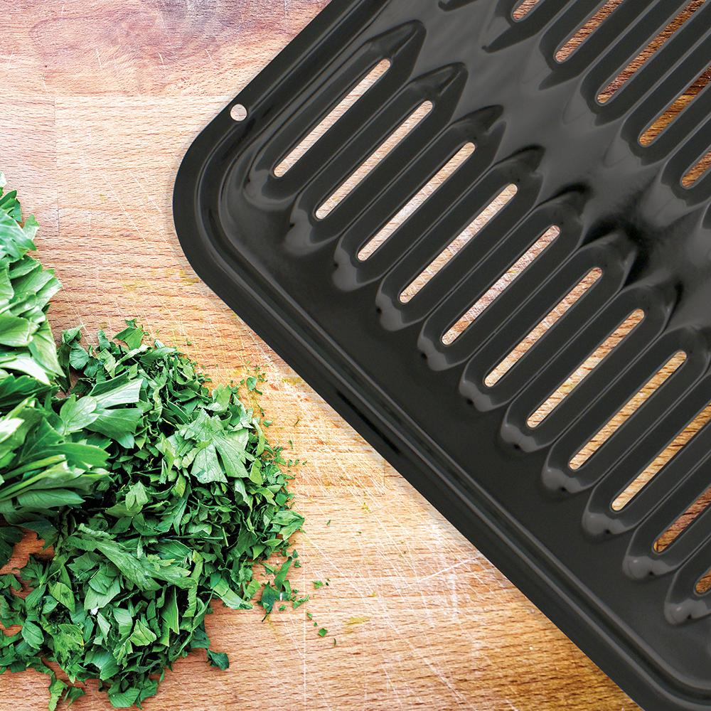 Black Porcelain Broiler Pan (2Pcs) Heavy Duty Home Kitchen Oven