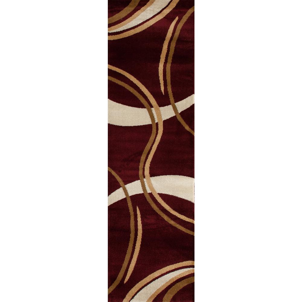 Contemporary Modern Wavy Circles Red 2 ft. x 7 ft. Indoor Runner Rug