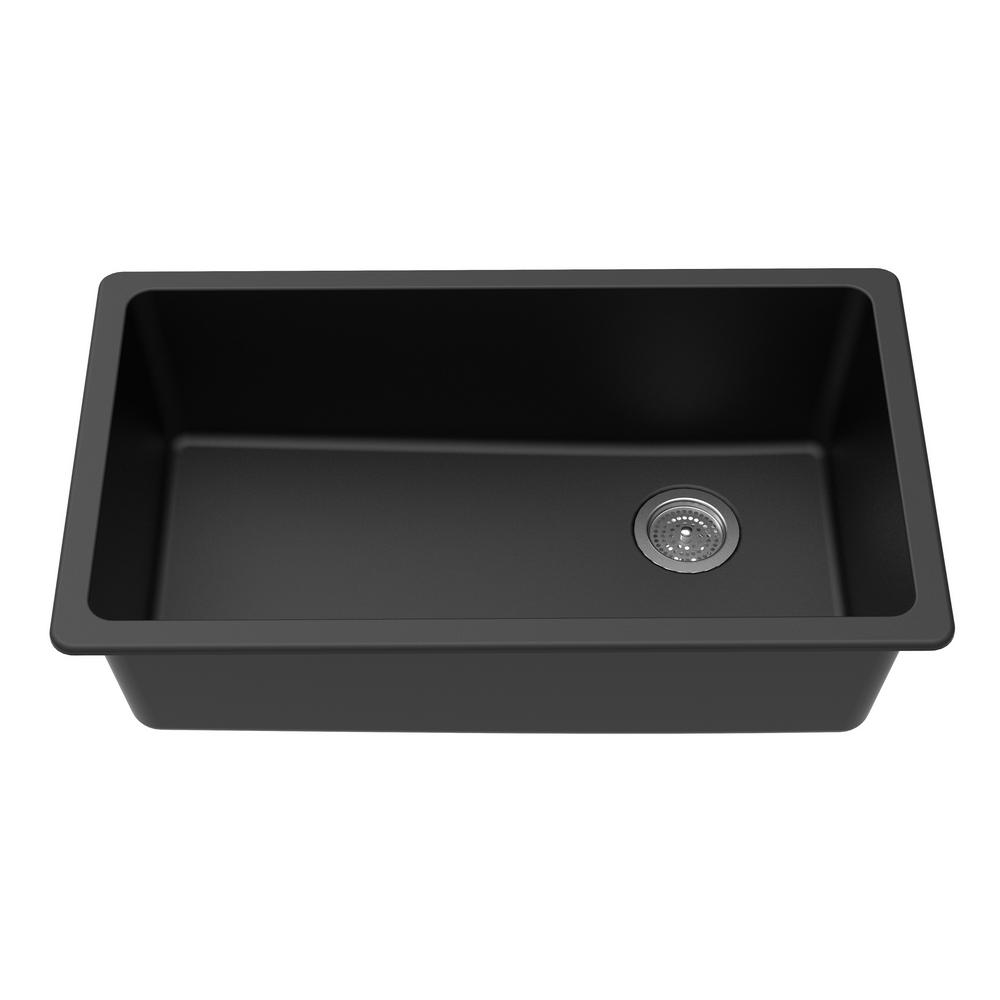 Winpro Undermount Granite Composite 0 Faucet Hole 33 In L X 18 3 4 In L X 9 1 2 In Single Bowl Kitchen Sink In Black