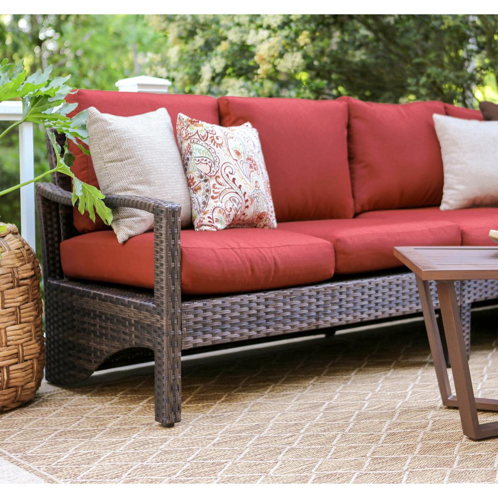 Leisure Made Augusta 5 Piece Wicker Outdoor Sectional Set With Red Cushions 437409 Red The Home Depot