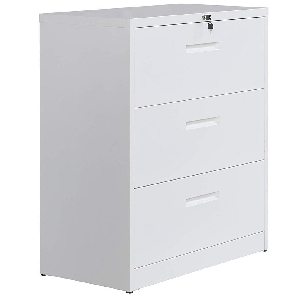 Merax White Lockable Metal Heavy Duty File Cabinet With 3 Drawer