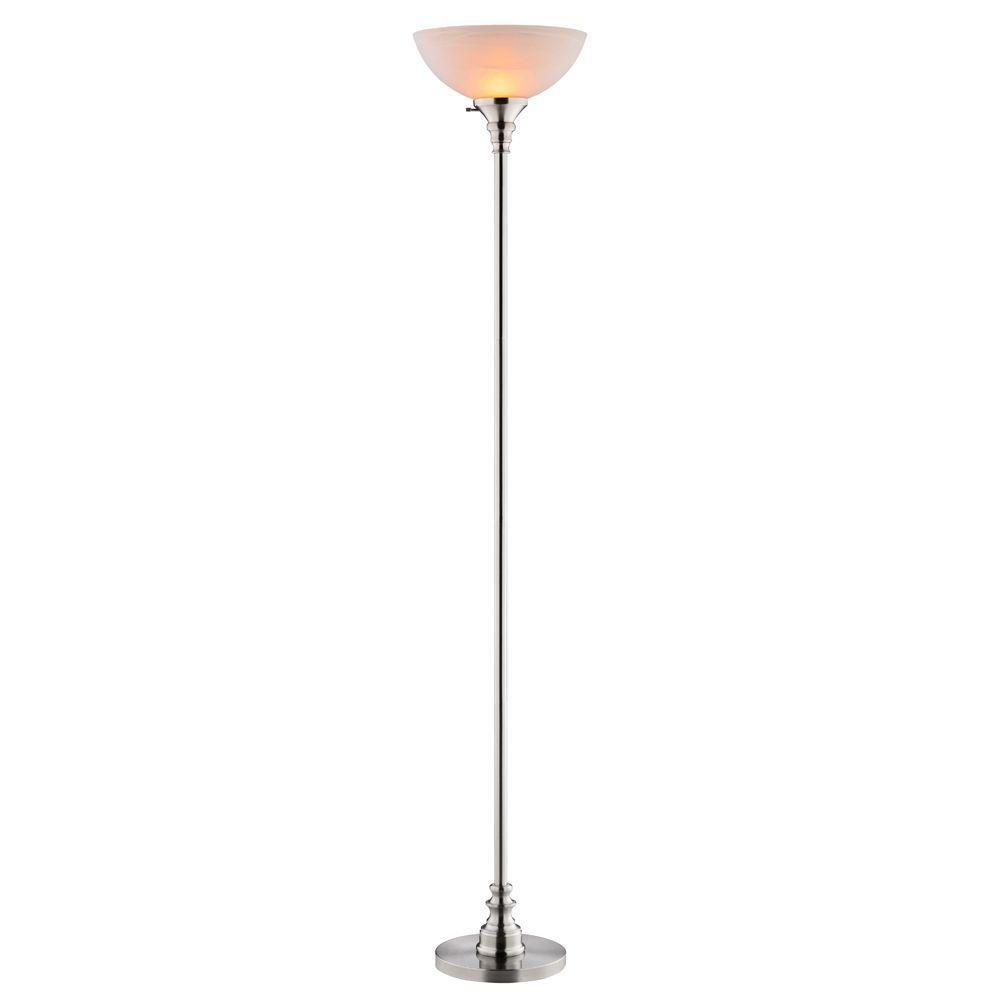 In Brushed Steel Torchiere Lamp With, Hampton Bay Floor Lamp Replacement Globe