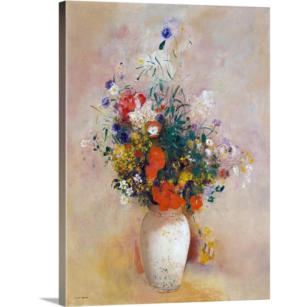 Greatbigcanvas Vase Of Flowers Pink Background By Odilon 1840 1916 Redon Canvas Wall Art 24 18x24 The Home Depot