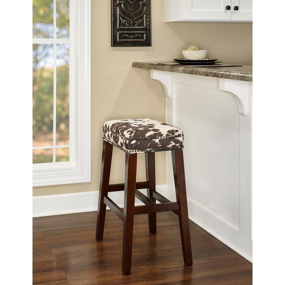 Linon Home Decor Will 30 In Brown Cow Print And Walnut Bar Stool