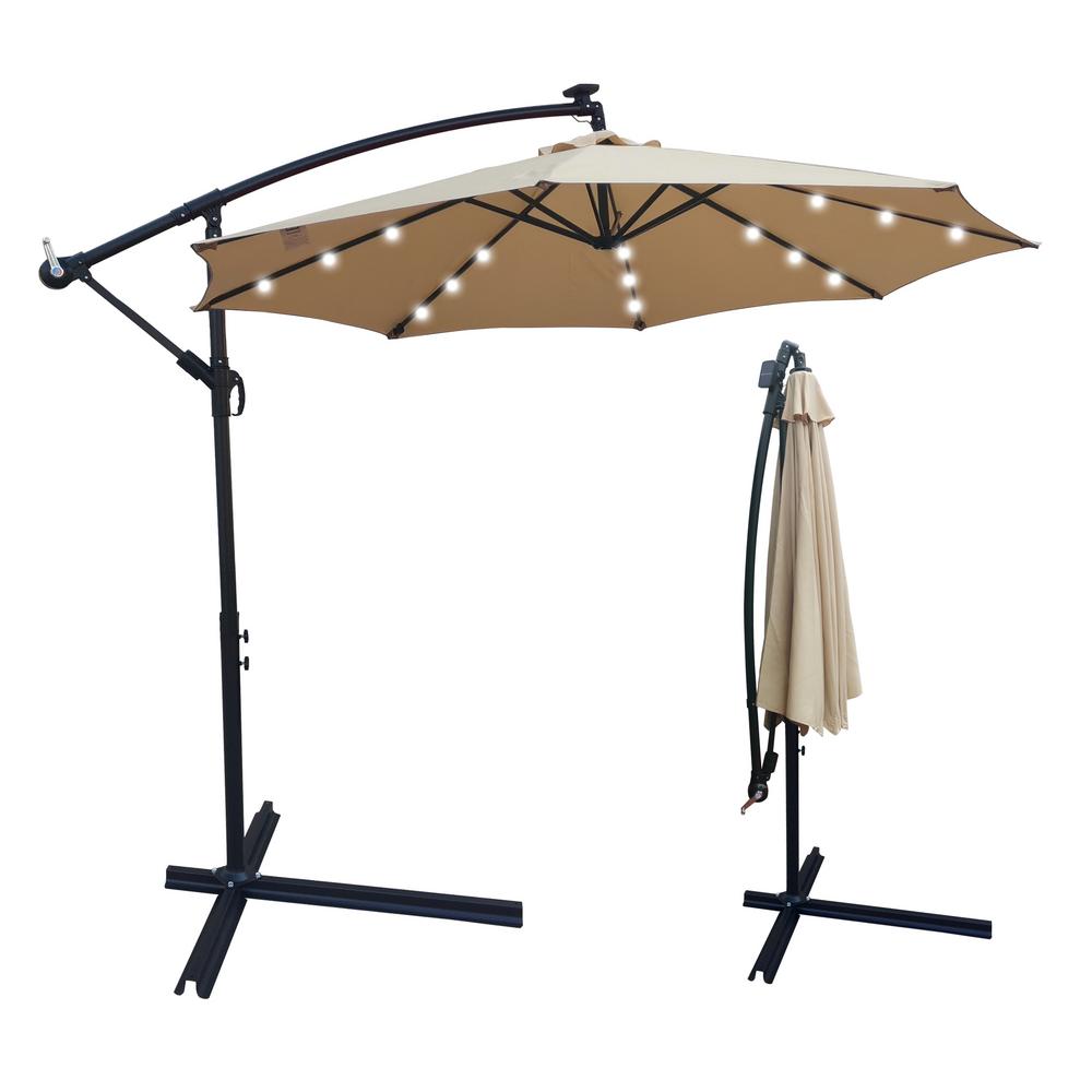 Mondawe 10 Ft Round Outdoor Patio, Outdoor Umbrella With Solar Lights