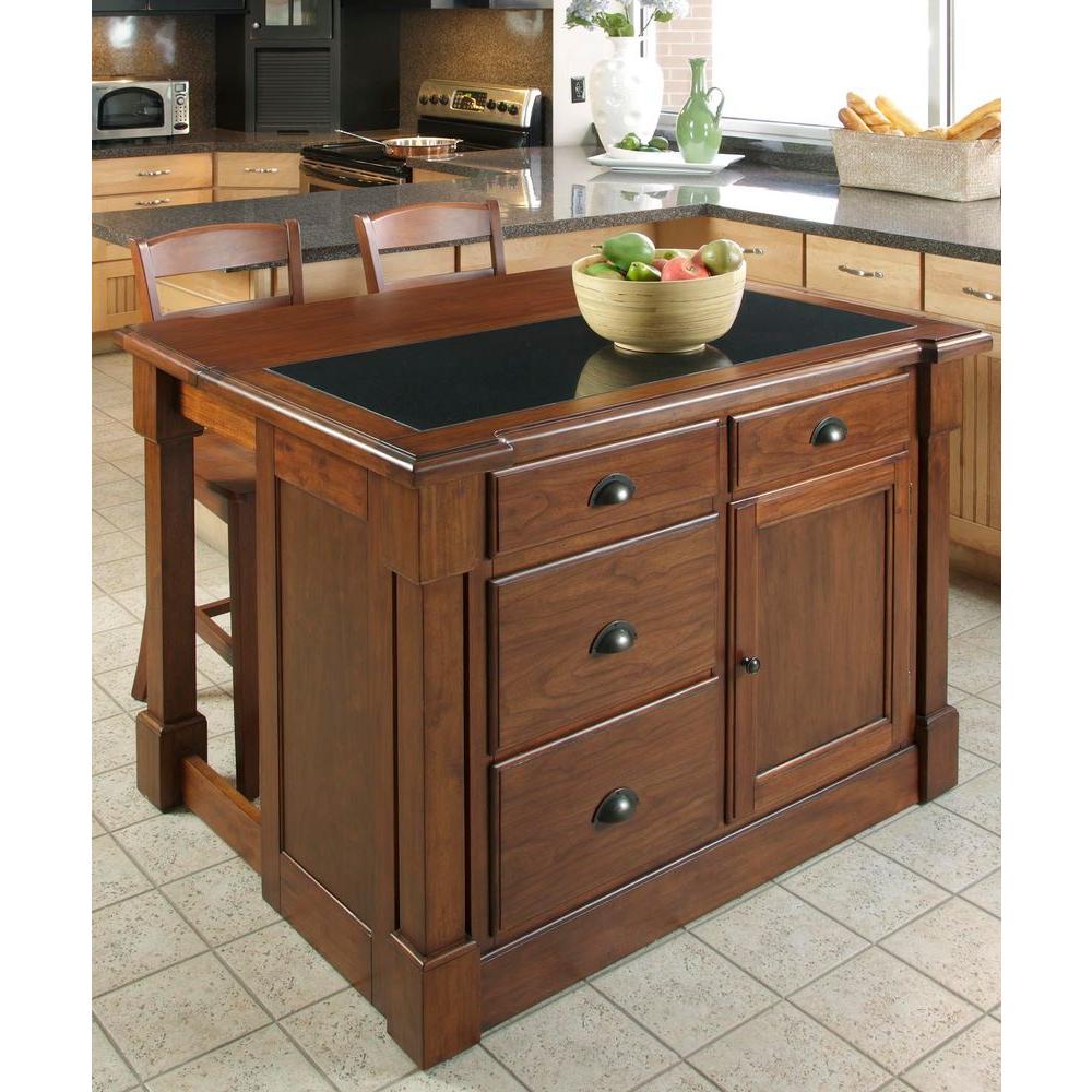 Home Styles Aspen Rustic Cherry Kitchen Island With Granite Top