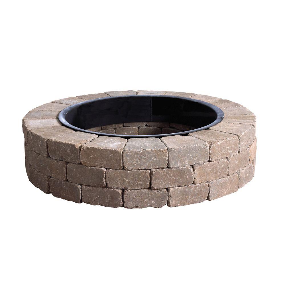 Anchor Weston 52 In X 12 In Northwoods Tan Round Concrete Fire Pit Kit With Metal Liner 70300879 The Home Depot