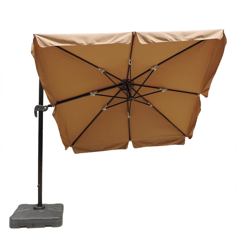 Island Umbrella Santorini Ii 10 Ft Square Cantilever With Valance Patio Umbrella In Stone Sunbrella Acrylic Nu6185 The Home Depot