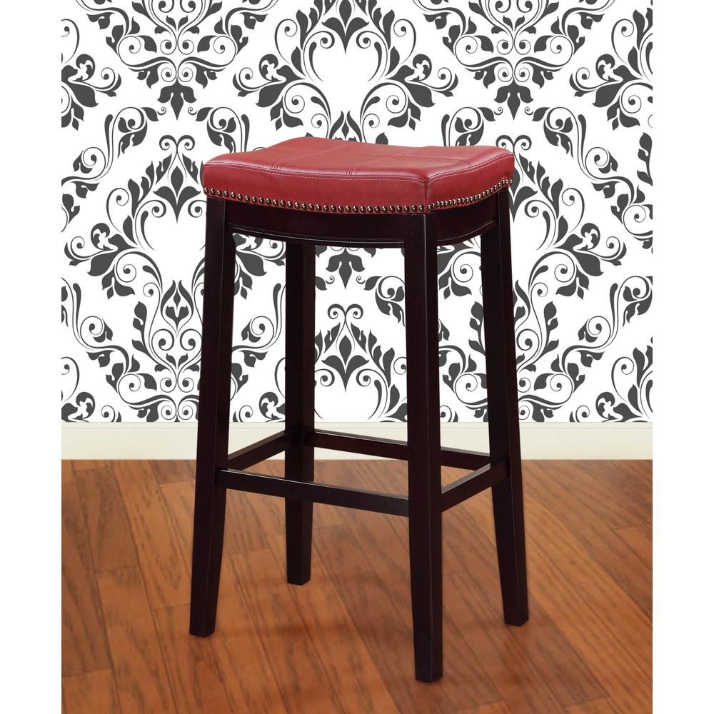 Linon Claridge Backless Faux Leather Nailhead Saddle Counter Height Barstool Red: Rubberwood Frame, Footrest