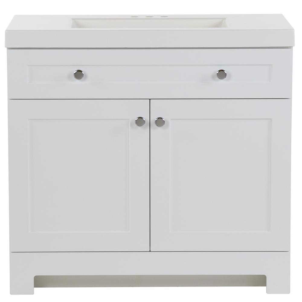 Glacier Bay Everdean 36.50 in. W x 18.75 in. D Bath Vanity in White with Cultured Marble Vanity Top in White with White Basin