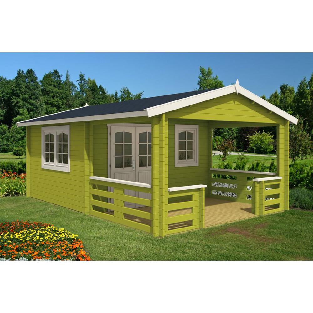 EZ Log Structures Montana 12 ft. 5 in. x 18 ft. 10 in. Log Garden House with 12 ft. 5 in. x 7 ft. Porch