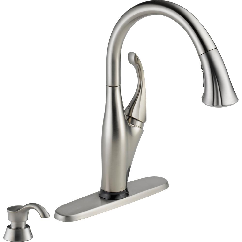 Delta Addison Single Handle Pull Down Sprayer Kitchen Faucet With Touch2o Technology And Soap Dispenser In Stainless 9192t Sssd Dst The Home Depot