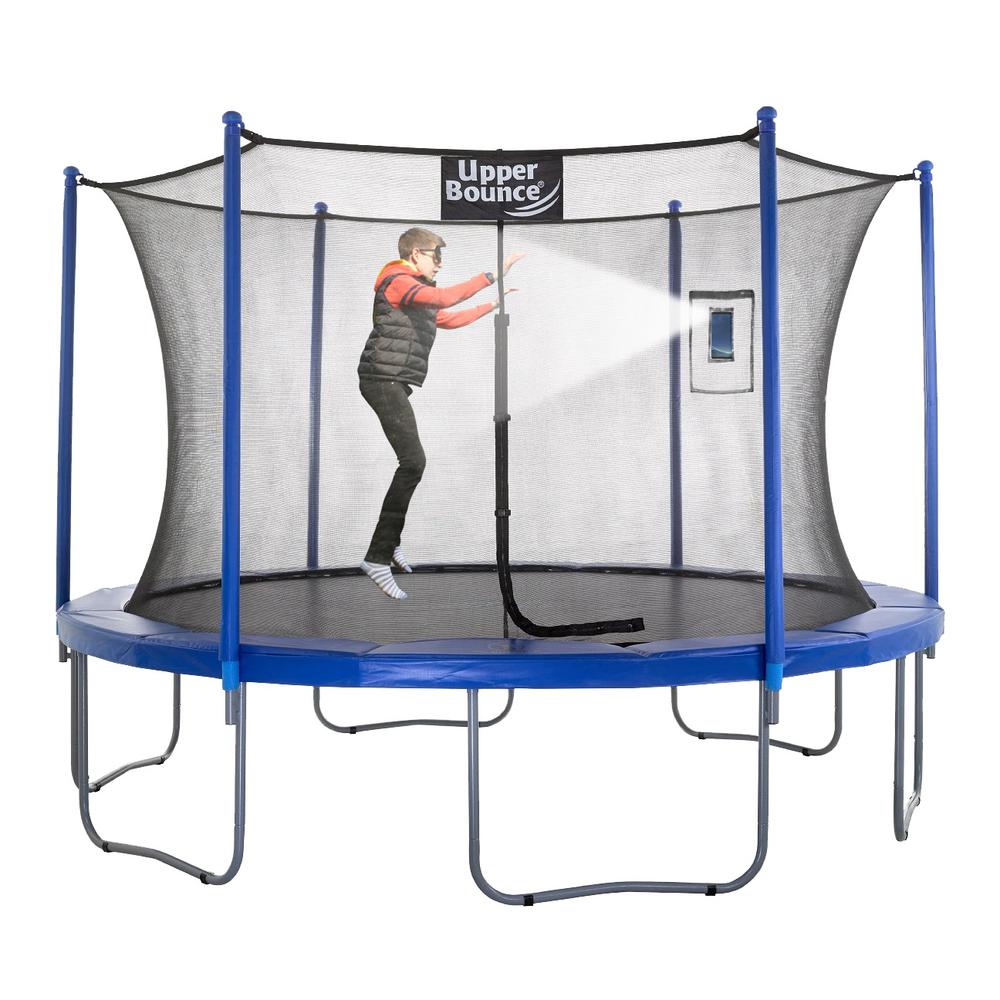 Upper Bounce Trampoline Safety Enclosure Replacement Net With Smartphone Tablet Selfie And Livestream Pouch Ubnet 14 6 Istp The Home Depot