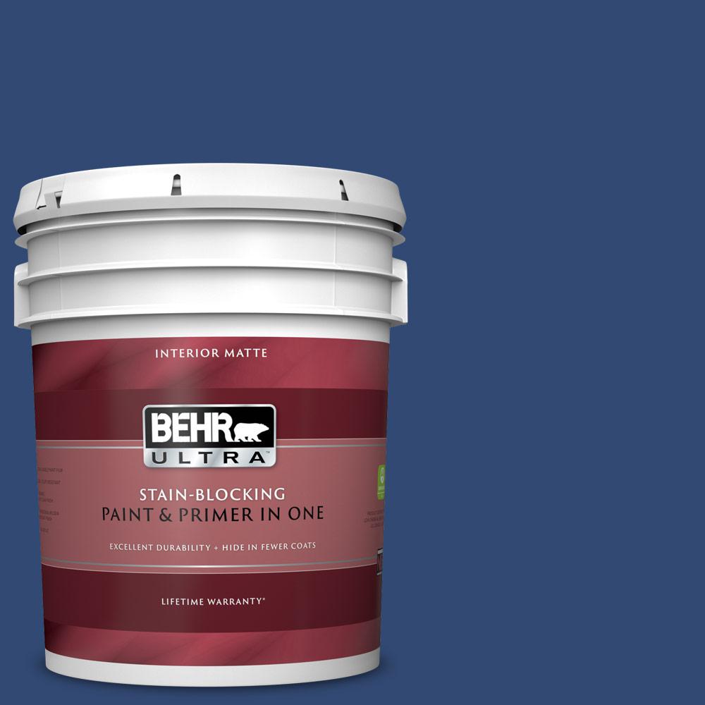 Behr Ultra 5 Gal S H 580 Navy Blue Matte Interior Paint And Primer In One