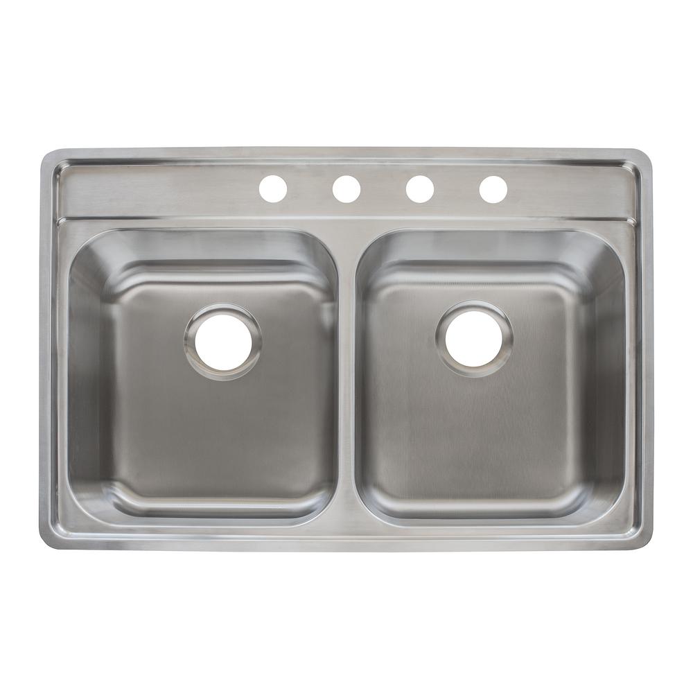 Franke Evolution Fast In Mount Drop In Stainless Steel 33 5 In 4 Hole 50 50 Double Bowl Kitchen Sink In Satin Stainless Steel