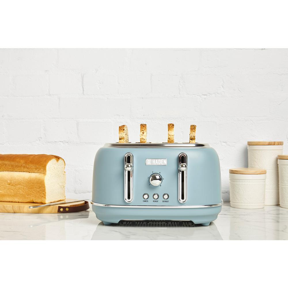 HADEN Highclere 4Slice, Wide Slot Pool Blue Retro Toaster with
