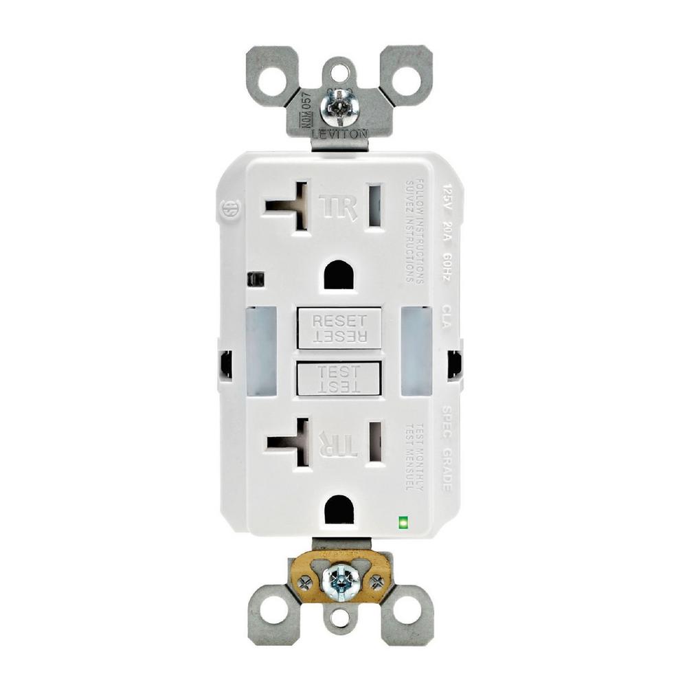 Leviton 20 Amp Self-Test SmartlockPro Combo Duplex Guide Light and Tamper Resistant GFCI Outlet ...